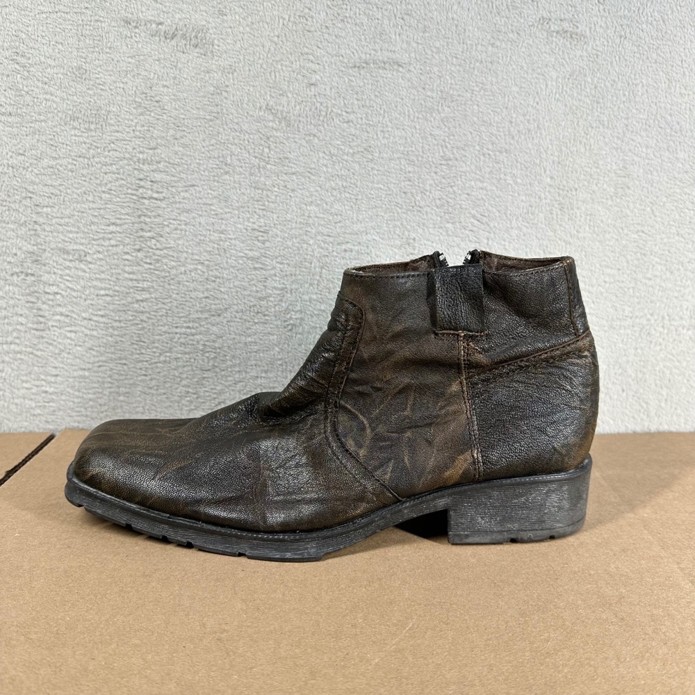 Steve Madden Brown Distressed Leather Ankle Boots Men's 9.5 Side Zip Square Toe